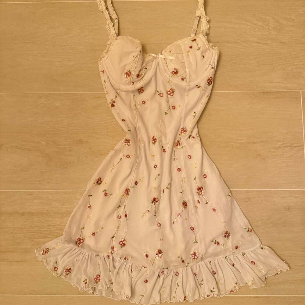 Sugar Thrillz Im Baby Embroidered Floral Mesh Slip Dress